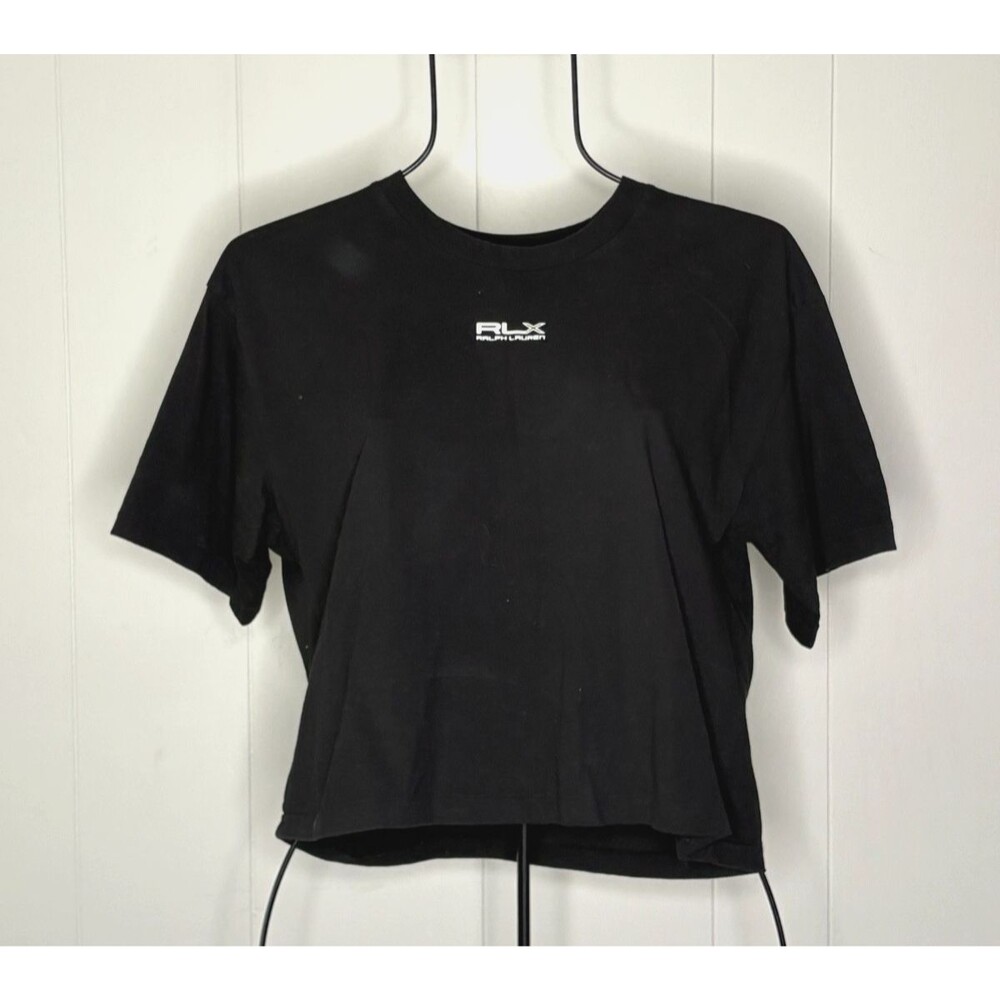RLX Ralph Lauren Women's Cropped Crop T Shirt Top Black‎ Oversized Size Small S
